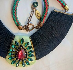 🌴JAMAICAN VINTAGE JEWELED (faux), CHOKER STATEMENT/NECKLACE, Hand Wrapped-Made