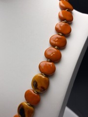 One of a kind Artisan Brass hand painted ceramic Beads Pendant Necklace