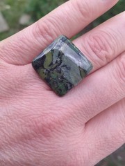Handcrafted Gold Adjustable Polymer Clay Ring Square Green Yellow Black