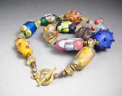 Artisan Made Glass Bead Choker Torch Fired Matte Acid Wash Variety Beads 16″