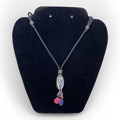 Artisan Clay Pendant Charm Necklace Black White Pink Purple Charms Adjust. Cord