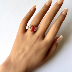 Red Spiny Oyster Navajo Band Sz 9 Ring 15mm Signed ML Handmade Native American