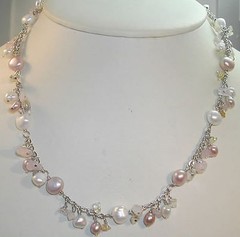 Bridal Pearl Necklace with Rose Quartz Citrine Sterling Silver Wedding
