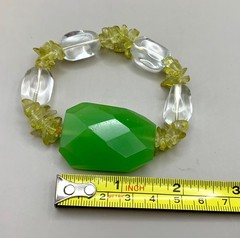 Artisan Stretch Bracelet Chunky Green Chalcedony, Citrine, and Crystal Stones