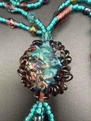 Lampwork Glass Tassel Pendant Necklace Multicolor 26” Necklace 4.5” Pendant