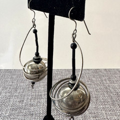 Vtg Spiral Artisan Earrings Spheres Drops Hooks Retro Glam Saturn Inspired 3.25″