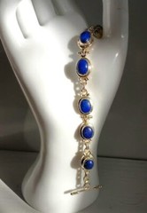 Lapis Lazuli Link Bracelet ~ Marked 925 ~ Mexico (?) ~ 7.25″ x 24mm ~ Wt. 2.65g