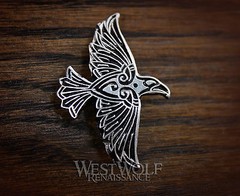Celtic / Viking Flying Raven Pin — Norse/Crow/Medieval/Silver/Coat/Cloak/Brooch
