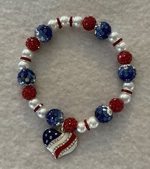 Red White &Blue Glass/Pave Rhinestone 4th of July Patriotic Heart Charm Bracelet