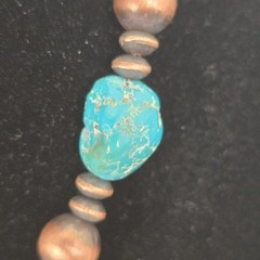Southwestern Copper Pearl and Saucer Necklace w/ Genuine Turquoise – 16″