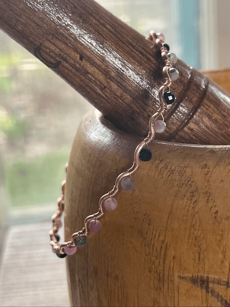 Rainbow tourmaline 7” 99.9% copper wire beaded beads handcrafted handmade dainty