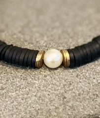 Genuine Cultured Pearl Clay Disc Bracelet Black