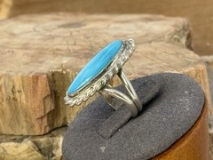 Vintage Southwestern Sterling Silver Blue Turquoise Oval ring sz 3.5–NLB25.53