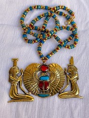 Hand Knotted Winged Scarab Necklace of Isis And Nefertari Made In Egypt