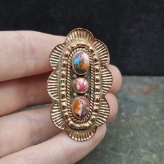 Dahila Turquoise Ring Solid Copper 3 Stone Adj 6.5-10 Boho Southwestern
