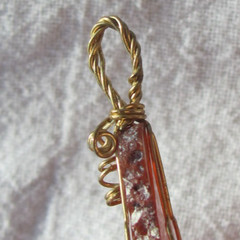 Vintage Artisan Orange & Brown Agate Slice Wire Wrap Pendant