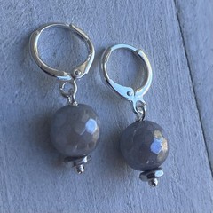 Min Favorit Faceted Electroplated Gray Jasper & Silver Pl Artisan Drop Earrings