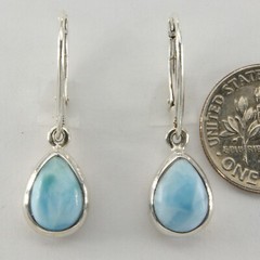 Blue LARIMAR Pear Dangle Drop Teardrop Earrings 925 STERLING SILVER Leverback 4e