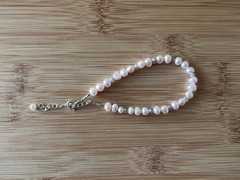 Pink Pearl, Moonstone & Sterling Silver Handmade Anklet 8 3/8 to 10 1/16 in. A31