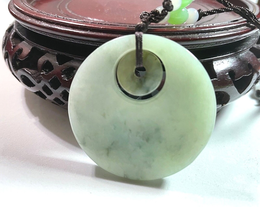 Certified Natural Green Jade Donut Pendant 42mm 27g Amulet Only Good Luck Wealth