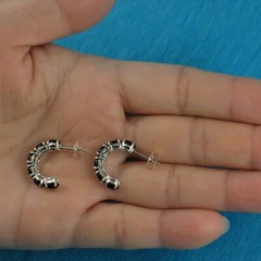 Solid Sterling Silver .925 12 pcs Oval Cabochon Black Onyx C Post Earrings-TPJ