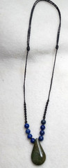 Serpentine Stone hand braided adjustable Necklace with Lapis Lazuli beads.