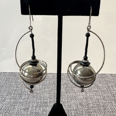 Vtg Spiral Artisan Earrings Spheres Drops Hooks Retro Glam Saturn Inspired 3.25″