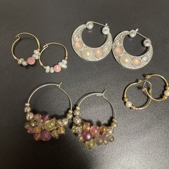 Vintage Lot of 4 Pairs Hoop Earrings Beaded Enamel Collection Silver Gold Tone