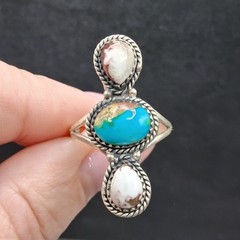 Sonoran Gold Turquoise Wild Horse Ring 3 Stone Sterling Silver SZ 9 Southwestern