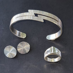 VTG Taxco «2 Trees» TS-30 925 Modernist Cuff, Ring. Earrings Married Suite