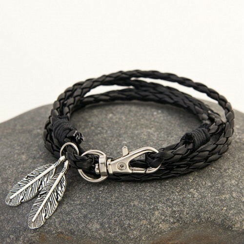 NEW HANDMADE Olmec Apocalypse silver alloy black leather Native American band