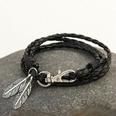 NEW HANDMADE Olmec Apocalypse silver alloy black leather Native American band