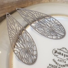 Art Nouveau Lacy Stormy Gray Filigree Slim Teardrop Enamel Pendant Earrings