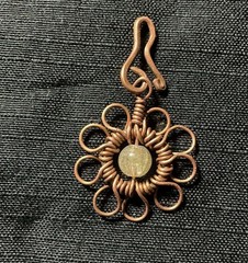 Flower Copper Pendant Wire Wrapped Mandala Rutilated Quartz Lucky Jewelry #PM2