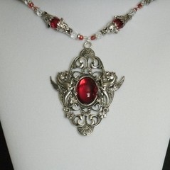 Dark Red Dragon Necklace Silver Plated Medieval Renaissance Gothic Fantasy