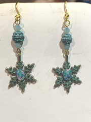 *NEW HOLIDAY LISTING* MYKONOS SNOWFLAKE AUSTRALIAN MOSAIC OPAL EARRINGS-NEW.g