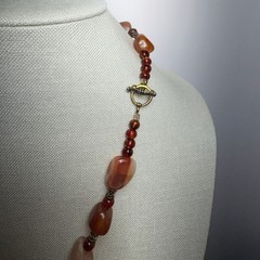 Artisan Carnelian Agate Statement Necklace 20″ Chunky Bead Boho Pendant