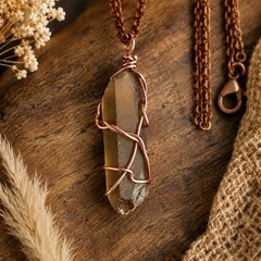 Smoky Quartz Point Pendant Copper Wire Wrapped Natural Crystal Boho Necklace