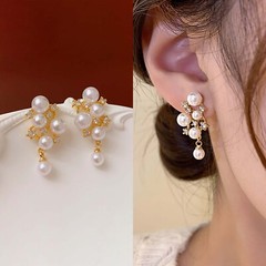 Dainty Cz Star Pearl Earrings for Women Wedding Pearl Dangle Drop Earrings Stud