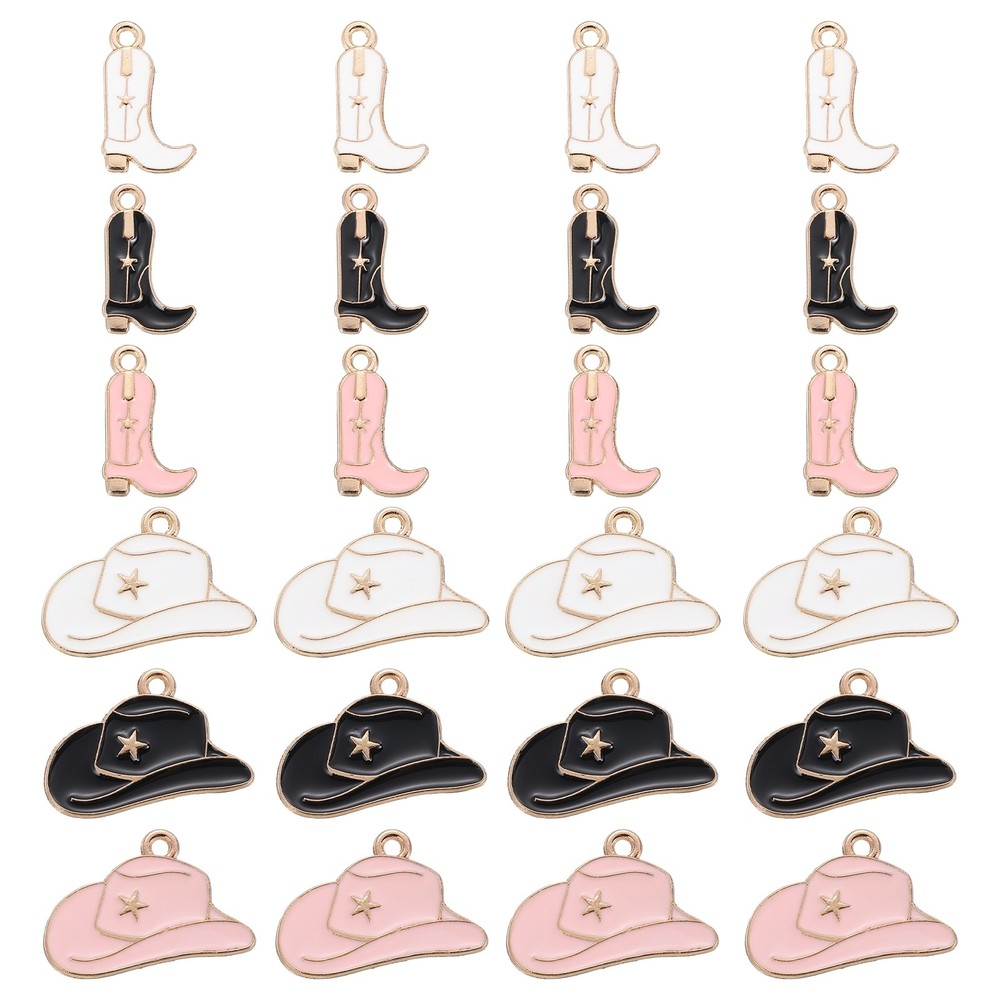 24Pcs Football Charm 17mm 18mm Cowboy Hat Shoe Charm Pendants,White,Black,Pink