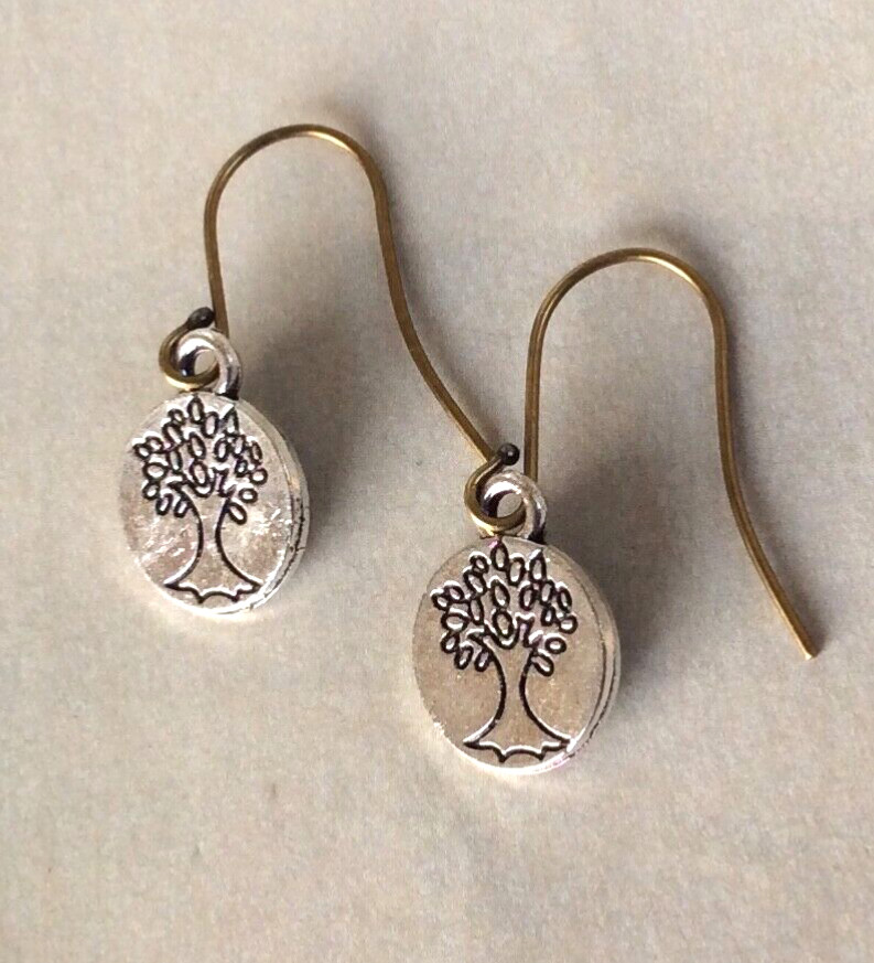 NEW HANDMADE SILVER 925 ANTIQUE GOLD PLATED SUNDANCE CHARM EARRINGS TREE OF LIFE