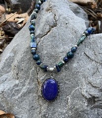 Lapis Lazuli 925 Pendant Necklace ~ Genuine Chrysocolla & Silver Tones 20.5″