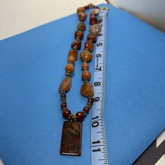Artisan Carnelian Agate Statement Necklace 20″ Chunky Bead Boho Pendant