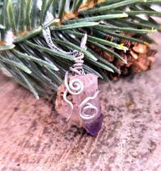 Nature Amethyst Point Wire Wrapped Pendant Necklace