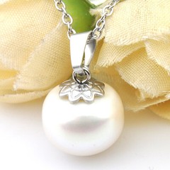 Handmade Round Natural Pearl Gemstone Silver Necklace Pendants Holiday Gifts