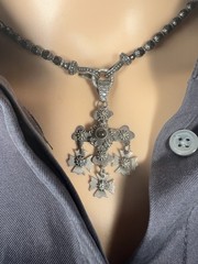 VTG Yalalag Mexican Cross 925 Silver Pendant Necklace Sparkle Faceted Onyx Beads