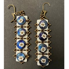 Handcrafted 3-Piece Jewelry Set Blue White Excellent Beaded Artisan Boho Floral