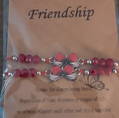 Red Beaded Bracelet Silver Butterfly Dangle Charm Friendship Animals Theme