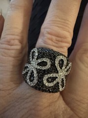 tests silver beaded band ring black modern design boho / shiny in light size 9
