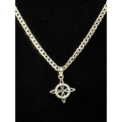 925 Sterling Silver Celtic Witch Knot Pendant Necklace 18 Inch Curb Chain Italy
